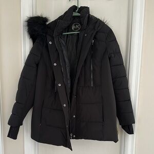Michael Kors Black Quilted Puffer Coat with Hood